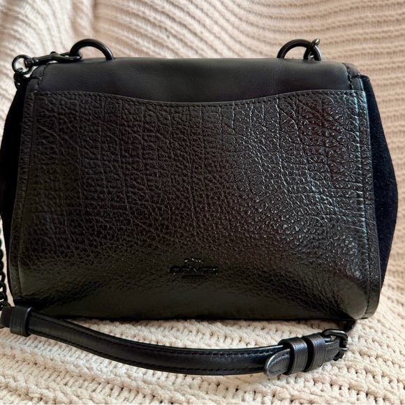 Coach Faye Mini Crossbody Black Leather & Suede Turnlock Flap - Picture 2 of 15